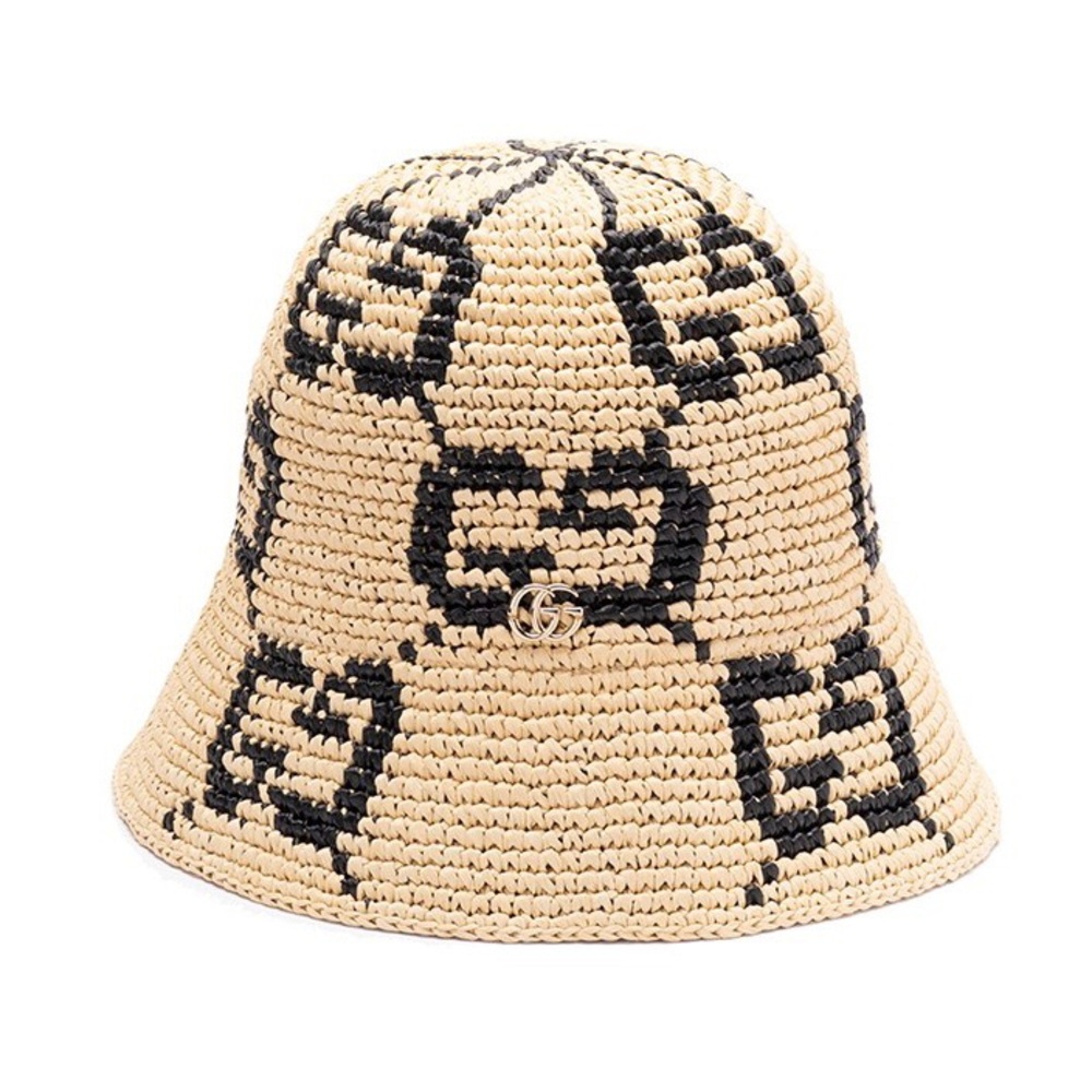 GUCCI GG logo raffia straw bucket hat
